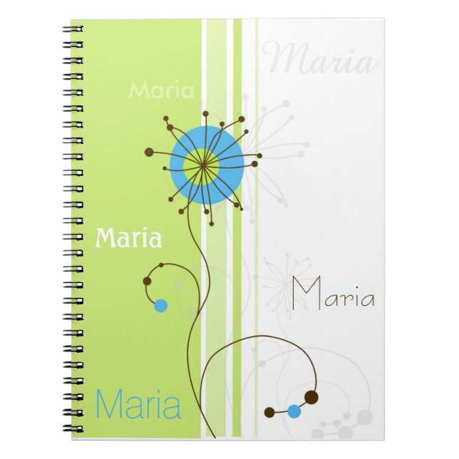 Modern Simple Flower Green Your Name Notebook (Front)