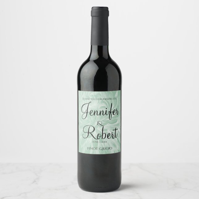 Modern Simple Flower in Mint Wedding Wine Label (Front)