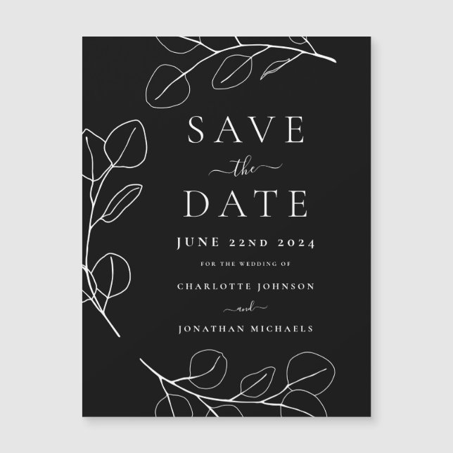 Modern Simple Foliage Black and White Wedding (Front)