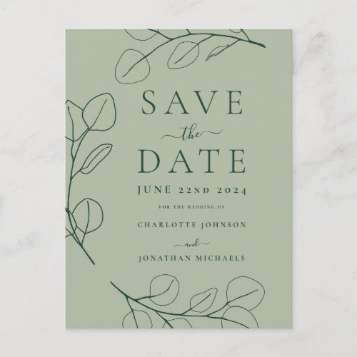 Modern Simple Foliage Green Wedding Announcement Postcard