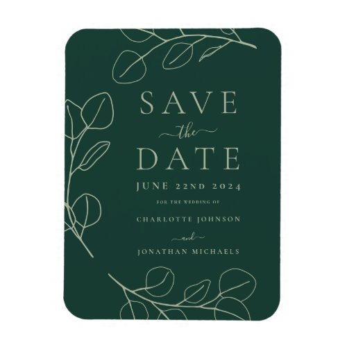 Modern Simple Foliage Green Wedding Magnet