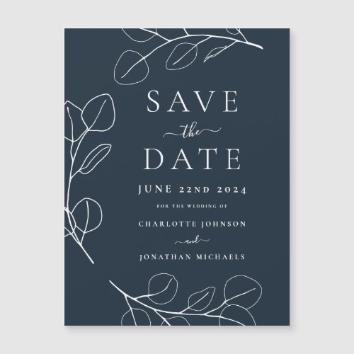 Modern Simple Foliage Navy Blue Wedding