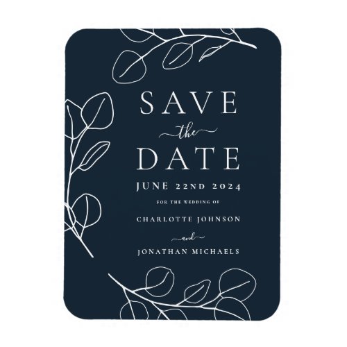 Modern Simple Foliage Navy Blue Wedding Magnet