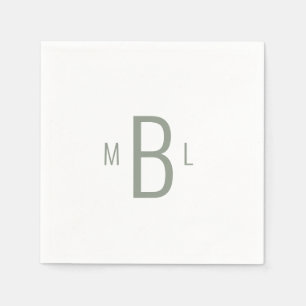 Modern Simple Font Sage Monogram Wedding Cocktail Napkins