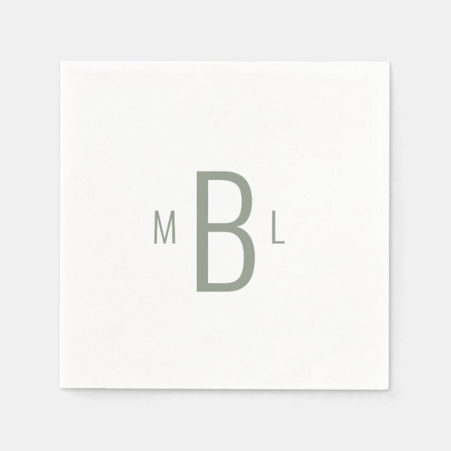 Modern Simple Font Sage Monogram Wedding Cocktail  Napkins (Front)