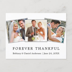 Modern Simple Forever Thankful Wedding 3 Photo Postcard