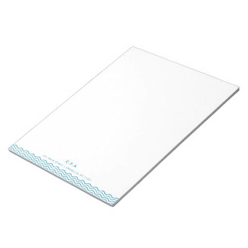 Modern Simple Formal Blue 3 Monogram Wave Border Notepad