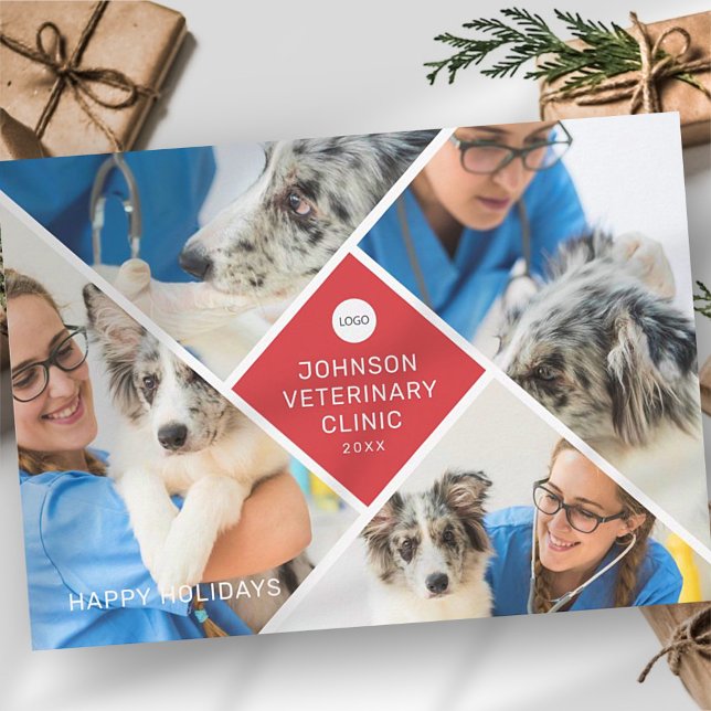 Modern Simple Four Photo and Logo Business Holiday Card (Creator Uploaded)