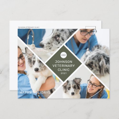 Modern Simple Four Photo and Logo Business Holiday Postcard