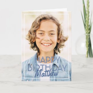 Modern Simple Frame Custom Photo Birthday Greeting Card
