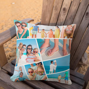 Modern Simple Fun Custom 9 Images Collage Photos Throw Pillow