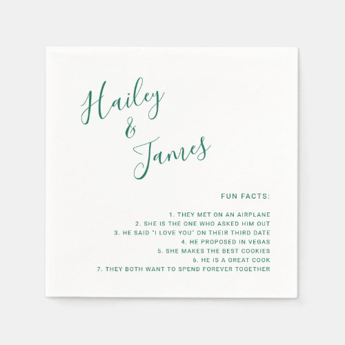 Modern Simple Fun Facts Emerald Green Wedding Napkins