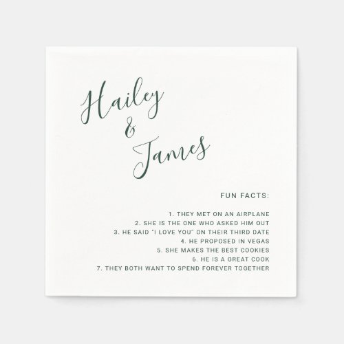 Modern Simple Fun Facts Forest Green Wedding Napkins