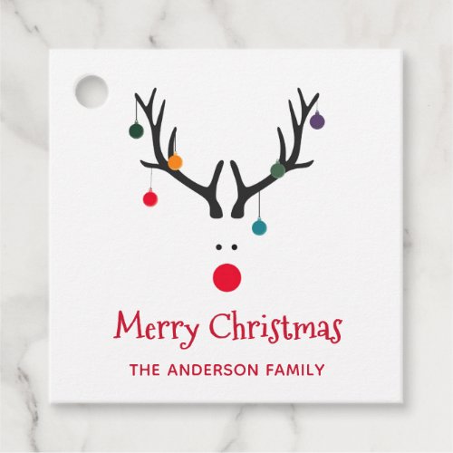 Modern simple funny Christmas reindeer white Favor Tags