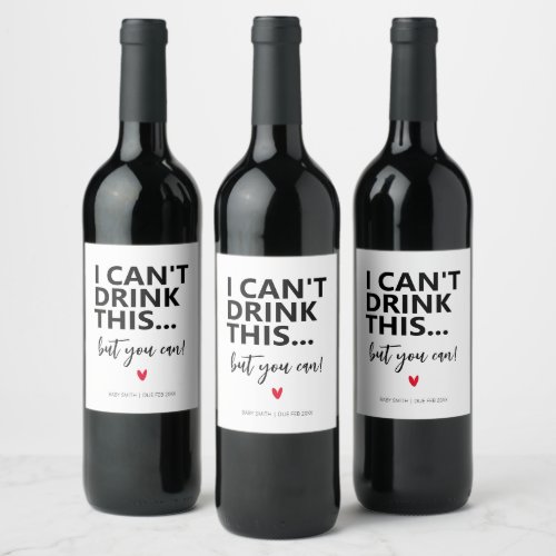 Modern Simple Funny Pregnancy Announcement Wine Label