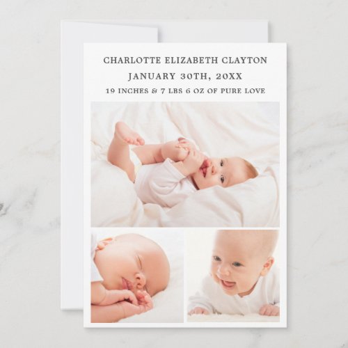 Modern Simple Gender Neutral Baby Photo Collage Announcement