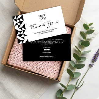 Modern Simple Geometric Black & White Thank You Business Card