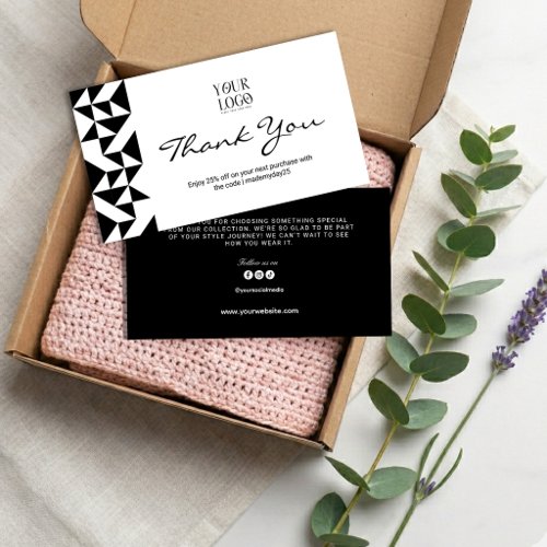 Modern Simple Geometric Black & White Thank You Business Card
