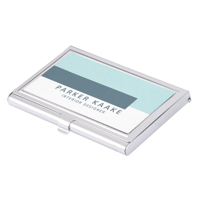 Modern Simple Geometric Blue Business Card Case (Front)