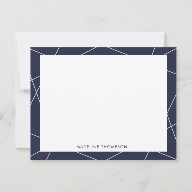 Modern Simple Geometric Navy Blue Border Name Note Card (Front)