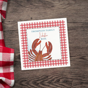 Modern Simple Gingham Lobster Seafood Whimsical Napkins