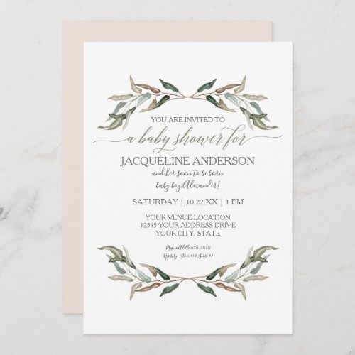 Modern Simple Girl Baby Shower Watercolor Greenery Invitation