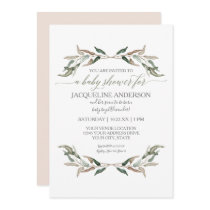Modern Simple Girl Baby Shower Watercolor Greenery Invitation