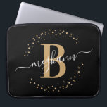Modern Simple Girly Black Gold Monogram Script Laptop Sleeve<br><div class="desc">Girly, modern, trendy, elegant, blush black and gold monogram initial name script custom personalized monogrammed laptop sleeve. Featuring a monogram initial and a girly name script in a hand lettered calligraphy font with swash tails and dotted circle frame around your name. Perfect feminine gift for sister, mother, girlfriend, birthday, bridal...</div>
