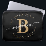 Modern Simple Girly Black Gold Monogram Script Laptop Sleeve<br><div class="desc">Girly, modern, trendy, elegant, blush black and gold monogram initial name script custom personalized monogrammed laptop sleeve. Featuring a monogram initial and a girly name script in a hand lettered calligraphy font with swash tails and dotted circle frame around your name. Perfect feminine gift for sister, mother, girlfriend, birthday, bridal...</div>