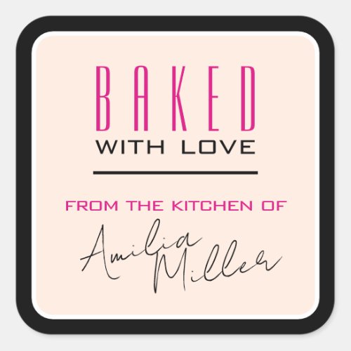 Modern Simple Girly Pink and Black Baking Luxury Square Sticker