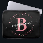 Modern Simple Girly Pink Black Monogram Script Laptop Sleeve<br><div class="desc">Girly, modern, trendy, elegant, blush pink and black, white monogram initial name script custom personalized monogrammed laptop sleeve. Featuring a monogram initial and a girly name script in a hand lettered calligraphy font with swash tails and dotted circle frame around your monogram. Perfect feminine gift for sister, mother, girlfriend, birthday,...</div>