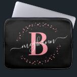 Modern Simple Girly Pink Black Monogram Script Laptop Sleeve<br><div class="desc">Girly, modern, trendy, elegant, blush pink and black, white monogram initial name script custom personalized monogrammed laptop sleeve. Featuring a monogram initial and a girly name script in a hand lettered calligraphy font with swash tails and dotted circle frame around your monogram. Perfect feminine gift for sister, mother, girlfriend, birthday,...</div>