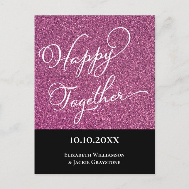 Modern Simple Girly Pink Glitter Save The Date Postcard (Front)