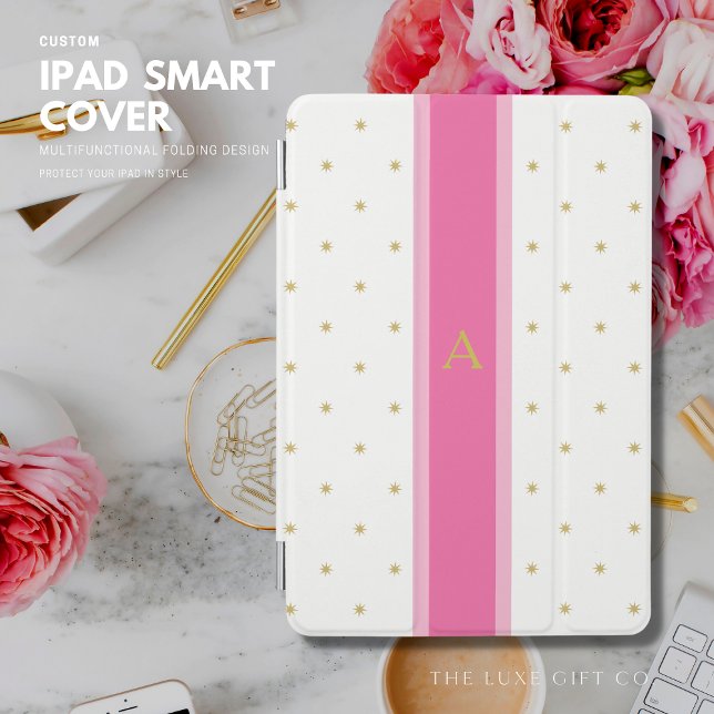 Modern Simple Girly Stars Pink and Gold Initial iPad Mini Cover (Creator Uploaded)
