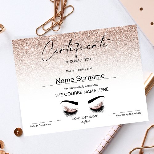 Modern Simple Glitter Certificate of Completion