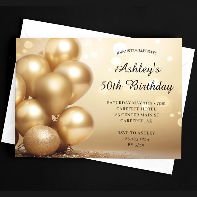 Modern Simple Gold 50th Birthday Invitation (Creator Uploaded)
