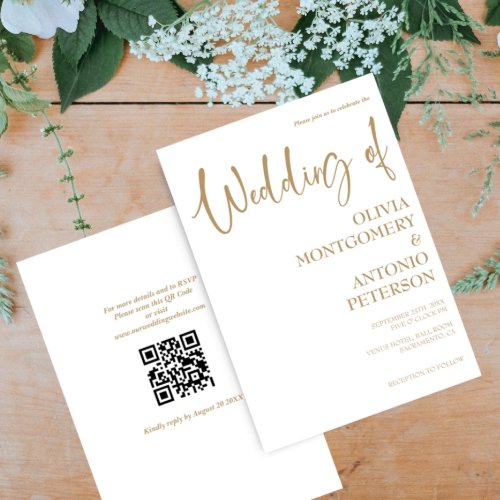  Modern Simple Gold and White QR Code Wedding Invitation