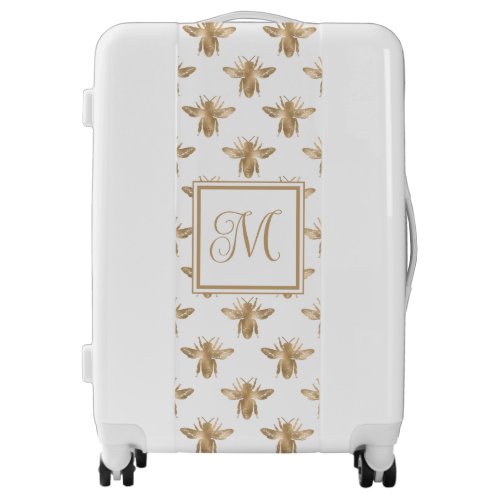 Modern Simple Gold Bee Pattern Monogram Luggage