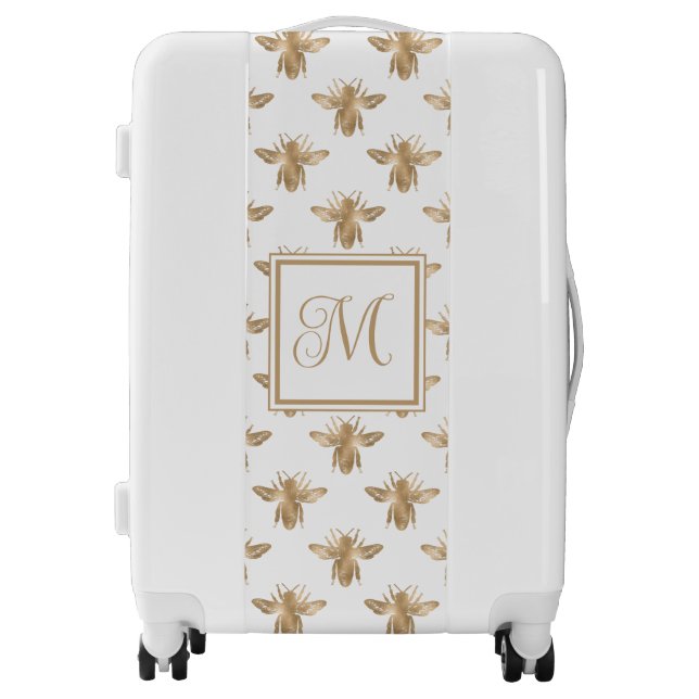 Modern Simple Gold Bee Pattern Monogram Luggage (Front)