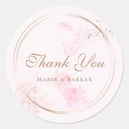 Modern Simple Gold Blush Pink Thank You Favor Chic Classic Round Sticker