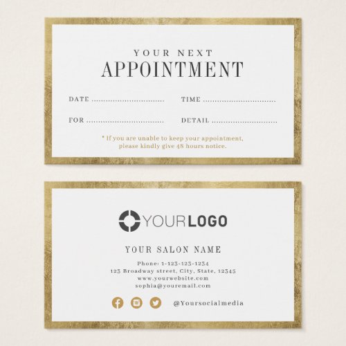 Modern simple gold border salon appointment card