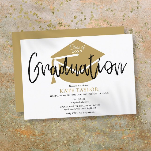 Modern Simple Gold Cap Graduation Party Invitation (Modern Simple Gold Cap Graduation Party Invitation)