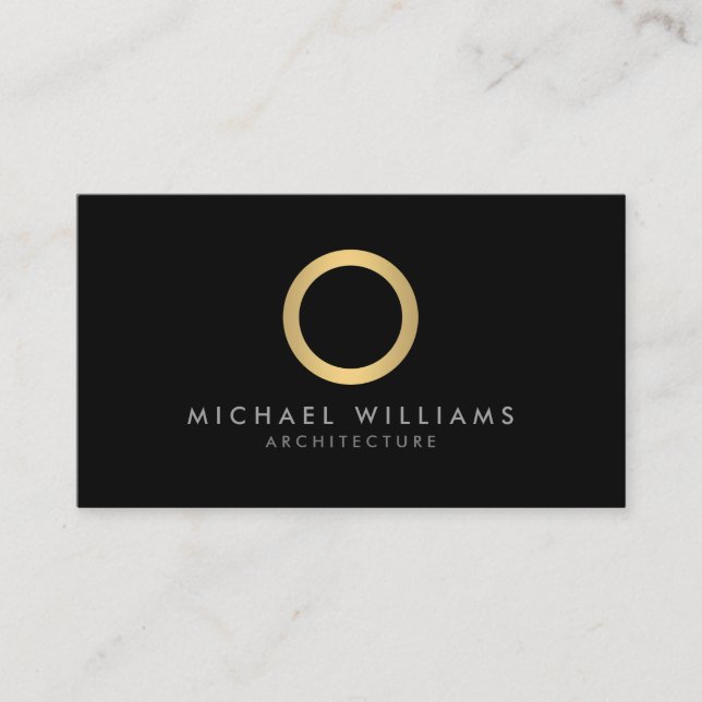Modern Simple Gold Circle Black Business Card (Front)