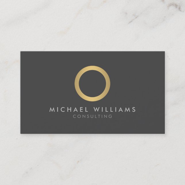 Modern Simple Gold Circle Gray Business Card (Front)