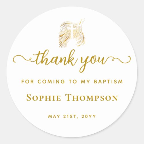 Modern Simple Gold Dove White Cross Thank You Classic Round Sticker