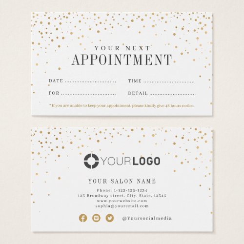 Modern simple gold glitter appointment card