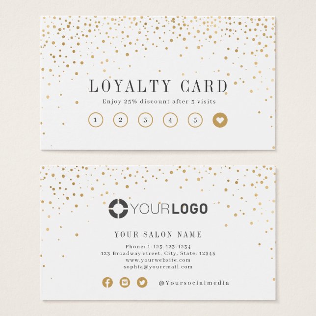 Modern simple gold glitter business loyalty card (Front & Back)