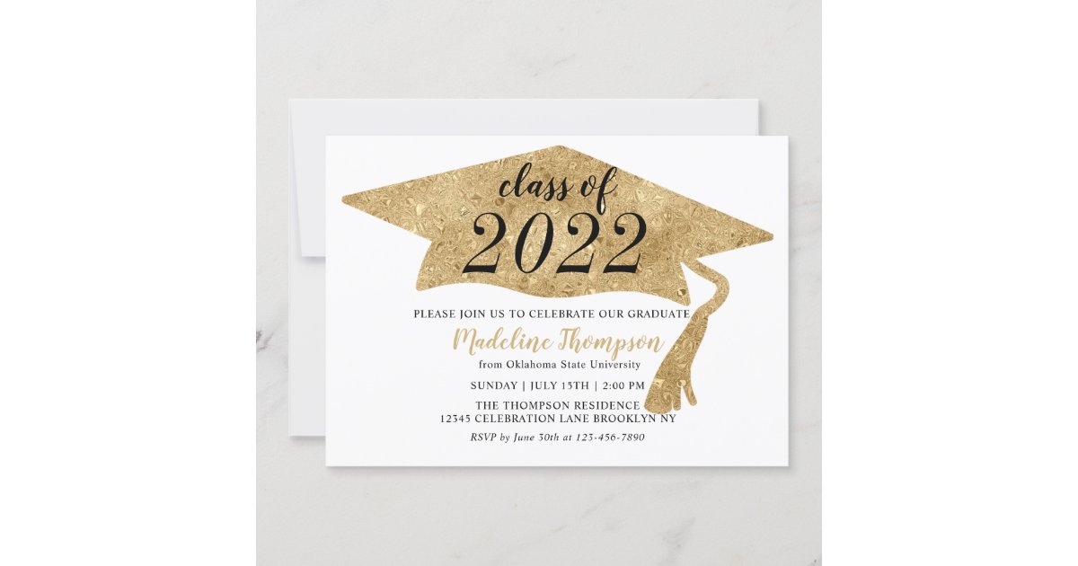 Modern Simple Gold Graduation Hat Party Invitation | Zazzle