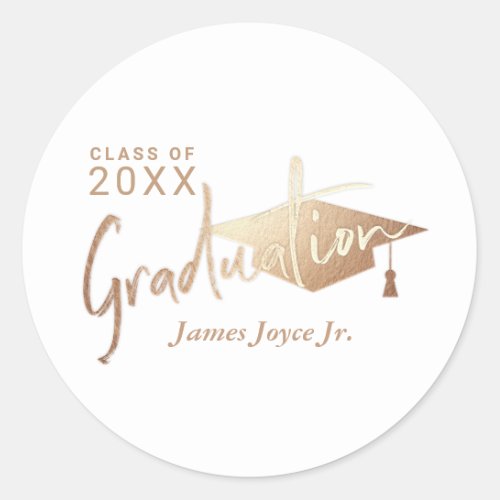 Modern Simple Gold Graduation Party Favors Classic Round Sticker