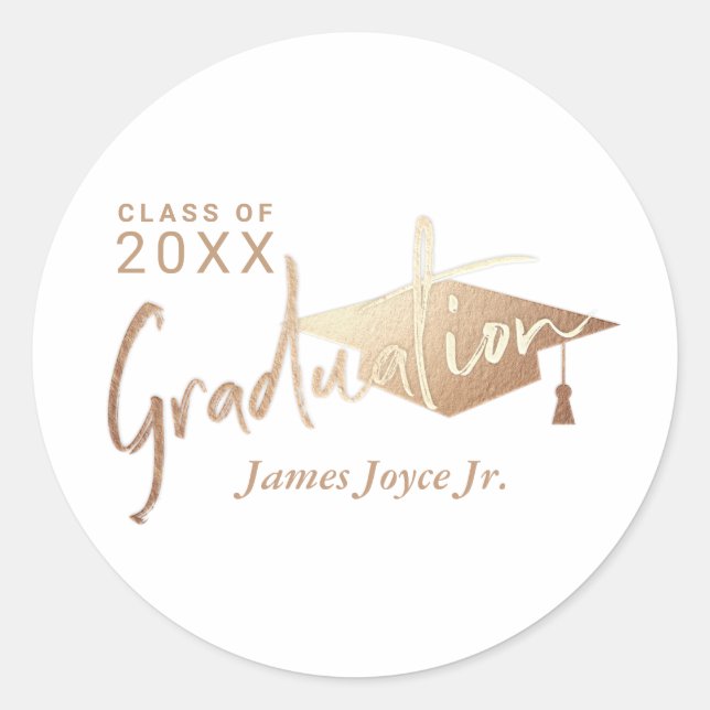 Modern Simple Gold Graduation Party Favors Classic Round Sticker (Front)